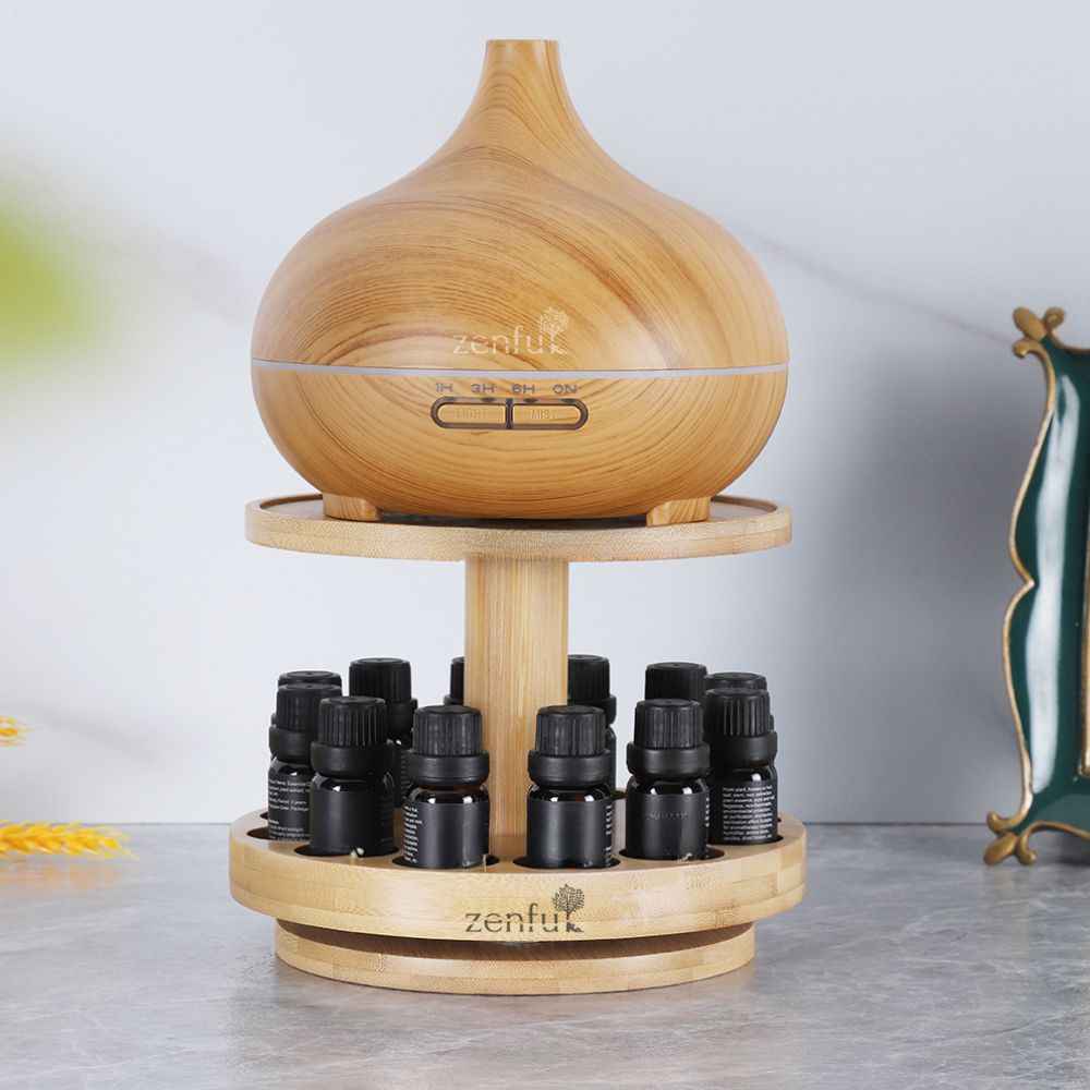 Aroma diffuser holder with 12 slots for essential oil | Wooden 360° rotatable