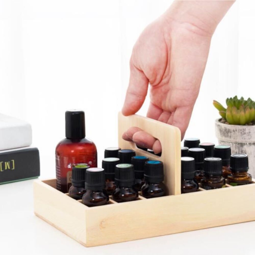 Aromatherapy oil box for storage made of wood