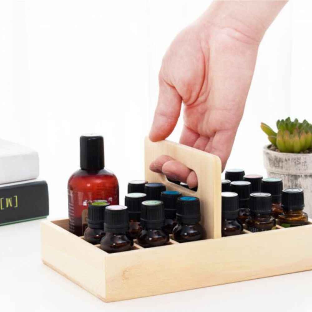 Aromatherapy oil box for storage made of wood