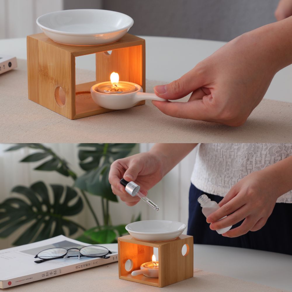 Burner for essential oil & wax fragrance | Cozy bamboo wood