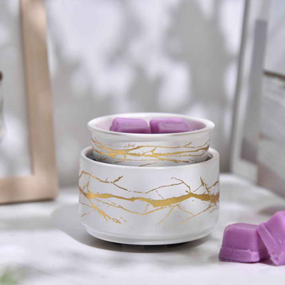Electric ceramic candle, wax & oil warmer | White marble