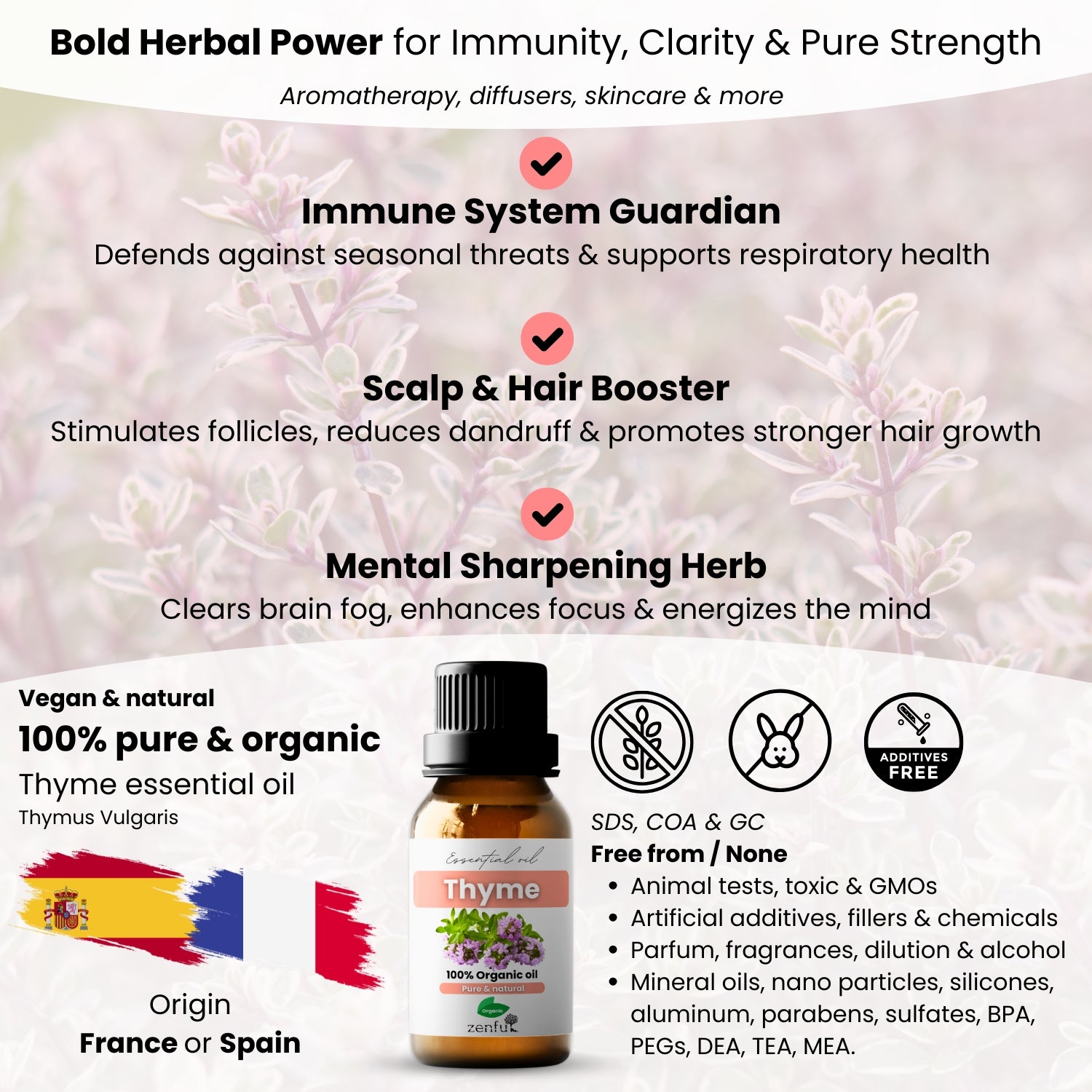 Biologische etherische olie van tijm