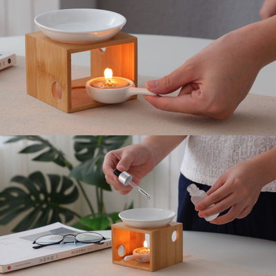 Brander voor etherische olie en wasgeur | Gezellig bamboehout