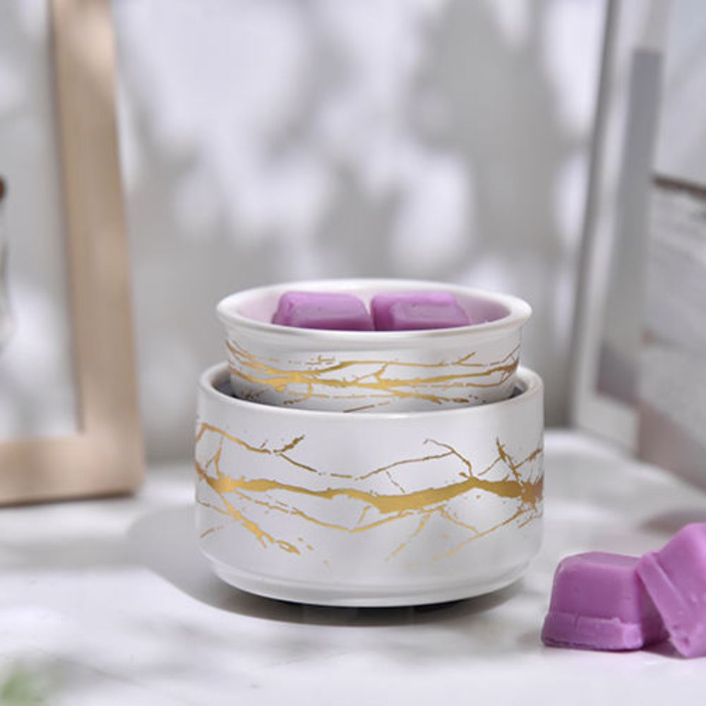 Electric ceramic candle, wax & oil warmer | White marble